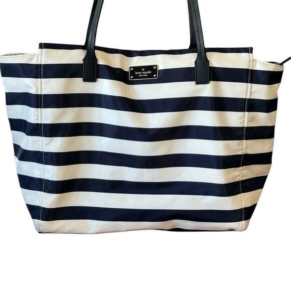 Kate Spade Blake Avenue Black and White Striped Tote Purse Bag - Picture 2 of 16